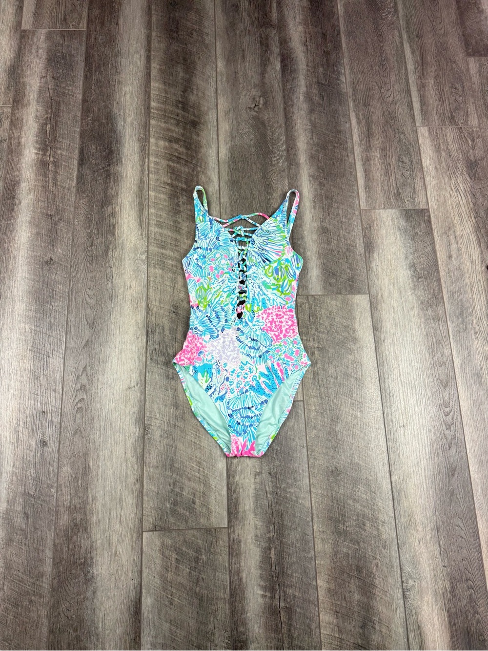 Lilly Pulitzer Teal Lattice One Piece Swimsuit